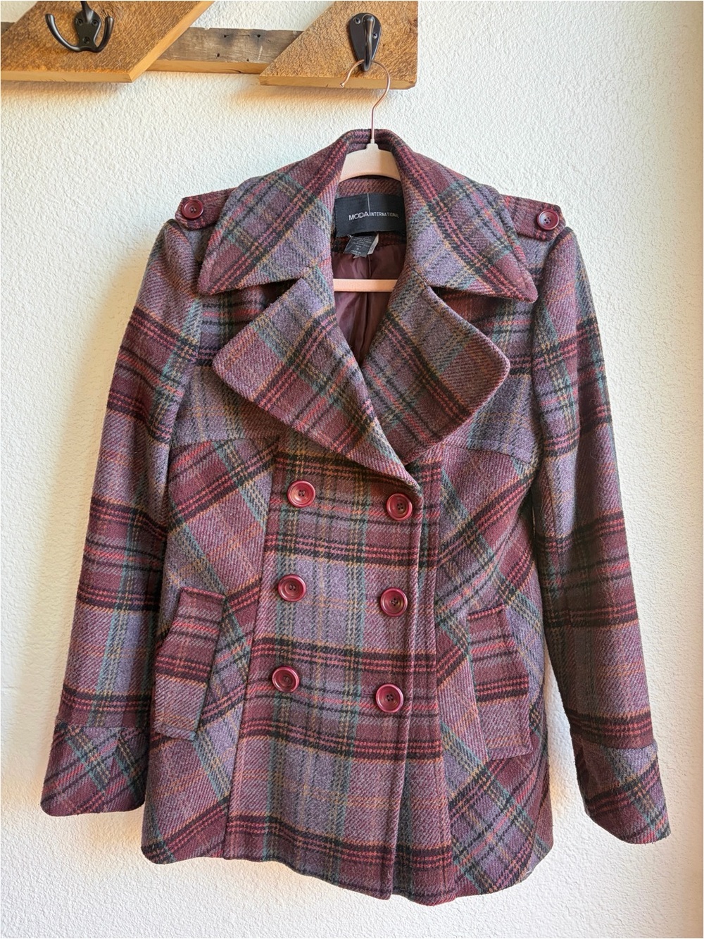 Y2K Moda International Purple Plaid Wool Jacket Small